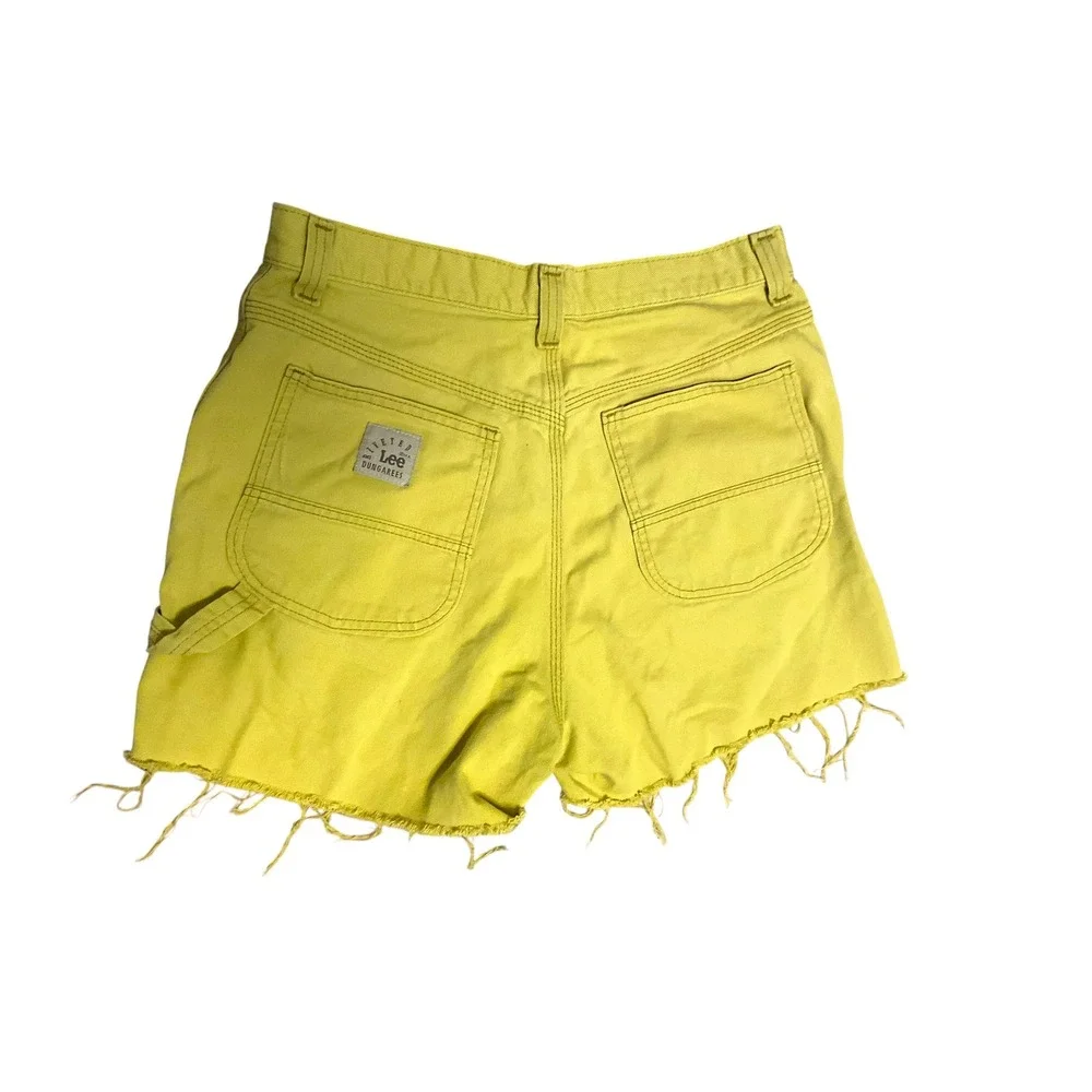 Lee Riveted Dungarees Vintage 90s Carpenter Shorts Mustard‎ Yellow High Rise 12